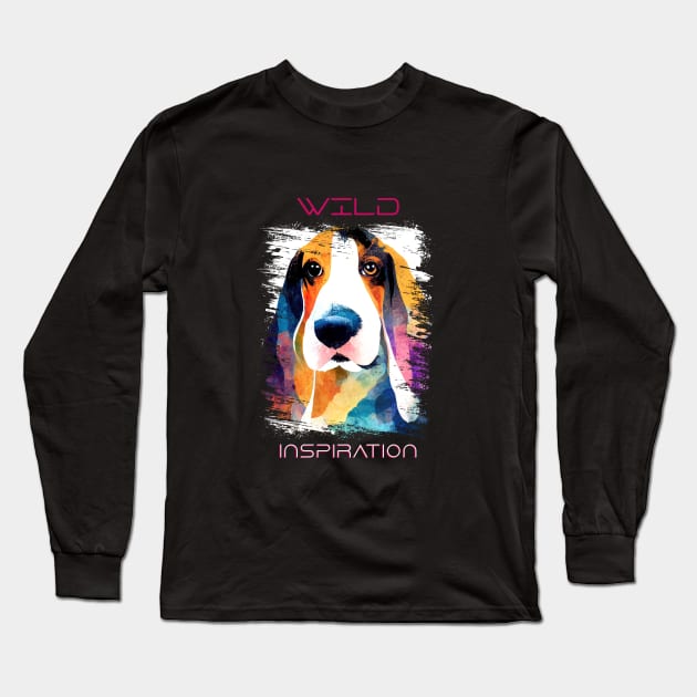 Basset Hound Dog Wild Nature Animal Colors Art Painting Long Sleeve T-Shirt by Cubebox